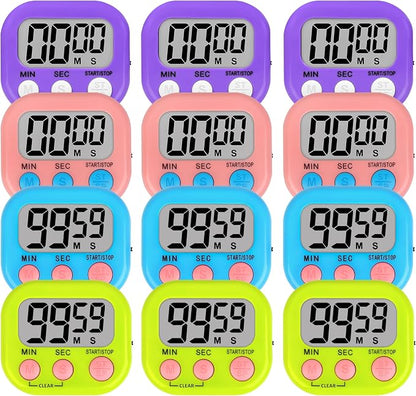 Lasubst Digital Classroom Timers for Teachers Kids School Supplies Bulk with Magnetic Back 12 Pack, Pink Purple Blue Green