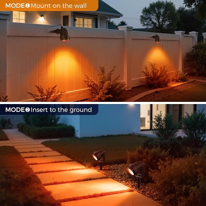 L LOHAS LED Halloween Spotlight Outdoor, Orange Spot Lights for Yard, Auto On/Off 5W 120V Landscape Lighting for House, Holiday, Trees, Decoration, 450LM IP66 Waterproof, UL Listed, 2 Pack