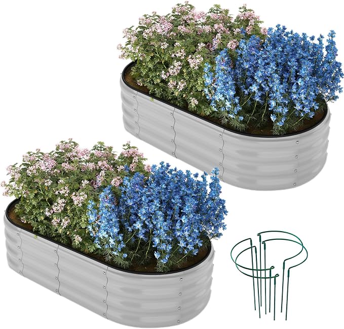 ZFHgarden Galvanized Metal Planter Raised Garden Bed Kit for Gardening Outdoor Garden Box Raised Flower Bed 2PC Gray 4X2X1FT