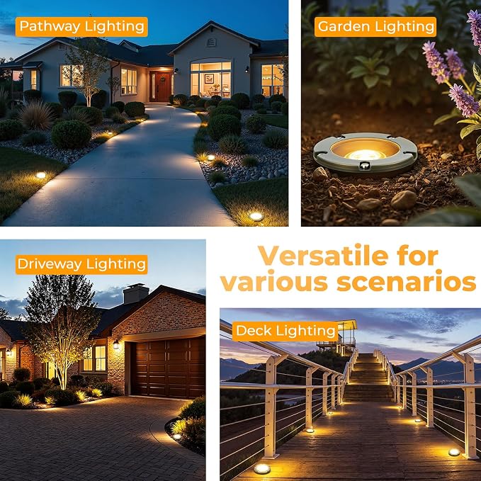 Gardencoin Brass Low Voltage Landscape Well Lights (5" Cover, 5.5" Tall), 12V LED Wired In-Ground Outdoor Up Lighting Fixture Waterproof, Adjustable Beam Direction Base, Without MR16 Bulb (12 Pack)