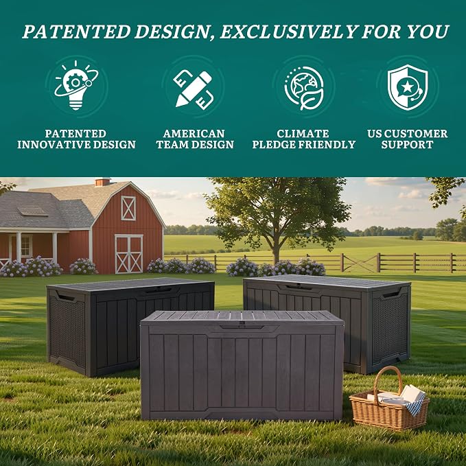 YITAHOME 100 Gallon Outdoor Storage Box | Large Water Resistant Resin Deck Box, Indoor Outdoor Lockable Storage Container for Patio, Garden, Cushions, Tools, Equipment