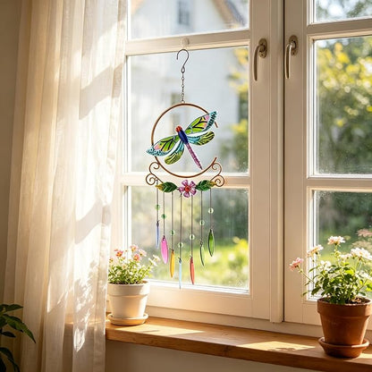 Dragonfly Wind Chimes, Garden Glass Outside Colorful Wind Chimes for Home, Party, Festival Decor, Garden Decoration Valentines Day Gift Indoor/Outdoor,Lifelike Dragonfly Deep Tone Style