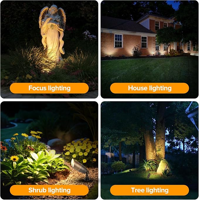 LUTEC Solid Brass Low Voltage Landscape Lighting, 12V Heavy Duty Waterproof Landscape Spotlights Bronze, Wired Uplights Outdoor Fixtureswith ABS Spike, Garden Yard Pathway Tree with MR16 Bulb
