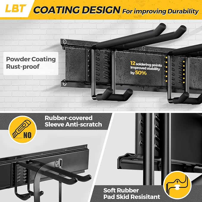 LBT 99" Garage Tool Organizer Wall Mount - 1000lbs Garden Tool Organizer with Adjustable Hooks, Heavy Duty Metal Garage Storage Rack, Anti-Rust Shed Rack Holder Hanging Rake Broom Mower Snowboard | with Adjustable Hooks, Heavy Duty Metal Garage Storage...