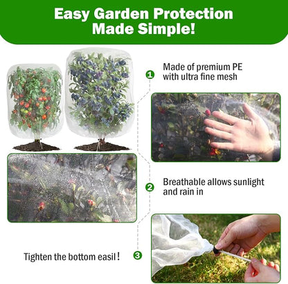 2 PCS Large Fruits Tree Netting Cover for Garden 2.6 x 3.3 ft Garden Insect Bird Barrier Plant Netting for Tomato Blueberry Bush Netting Covers Deer Cicada Netting Cover Bag with Drawstring
