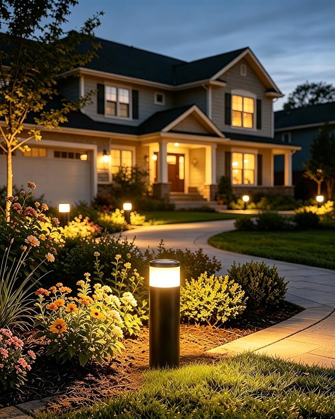 5CCT Low Voltage Bollard Pathway Lights, 4.5W 320LM 12-24V AC/DC | Aluminum Waterproof Outdoor Landscape Path Light, Glass Head 4FT Corded with IP65 Wire Nuts, 4Pack 1800/2200/2700/4000/5000K