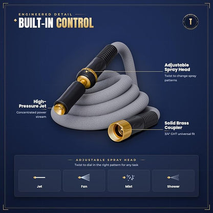 TITAN Garden Hose | Flexible, Lightweight, Kink-Free & Durable Hybrid Water Hose with Heavy Duty Brass Connectors & High-Pressure Jet Nozzle (75FT x 5/8”)
