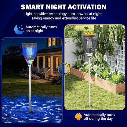 All in 1 Solar Bug Zapper Outdoor, Flame & Projection Mode, Auto/Manual Modes, 4200V Electric Mosquito Killer with High Powered, IPX5 Waterproof Rechargeable Fly Insect Trap for Patio Garden Yard RV