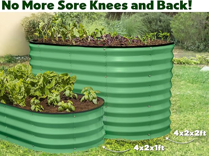 Plant & Plot Galvanized Raised Garden Beds Outdoor // 4×2×2 ft Planter Raised Beds for Gardening, Vegetables, Flowers // Large Metal Garden Box (Light Green) // Patented Tool-Free Design