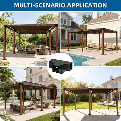 4-Way Pergola Brackets Kit (2-Pack), Heavy Duty 4x4 Corner Brackets for Outdoor Wood Posts, Easy Install for DIY Gazebo Patio Log Cabin & Outdoor Structures