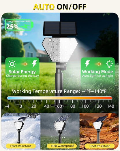T-SUN Solar Lights Outdoor Waterproof IP65, 6 Pack LED Solar Spot Lights Color Changing IP65 Waterproof Smart Auto On/Off for Outside Landscape Garden Yard Lawn Pathway Patio Driveway