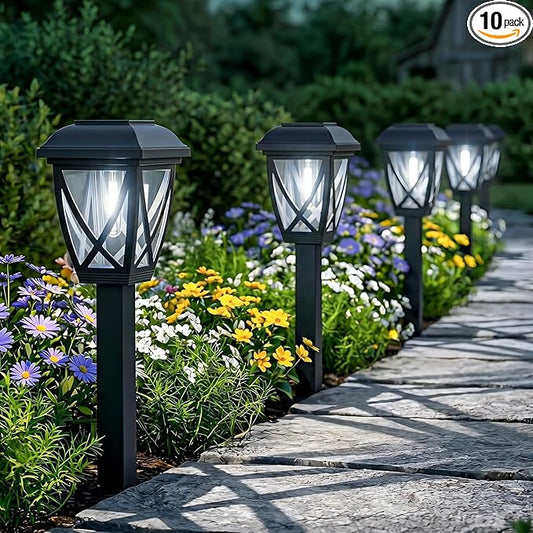 Greluna Solar Pathway Lights Outdoor 10 Pack, 6000K Auto On/Off Waterproof Solar Powered Garden Lights, Energy Saving Landscape Outside Lights for Yard, Walkway, Patio & Driveway Decor