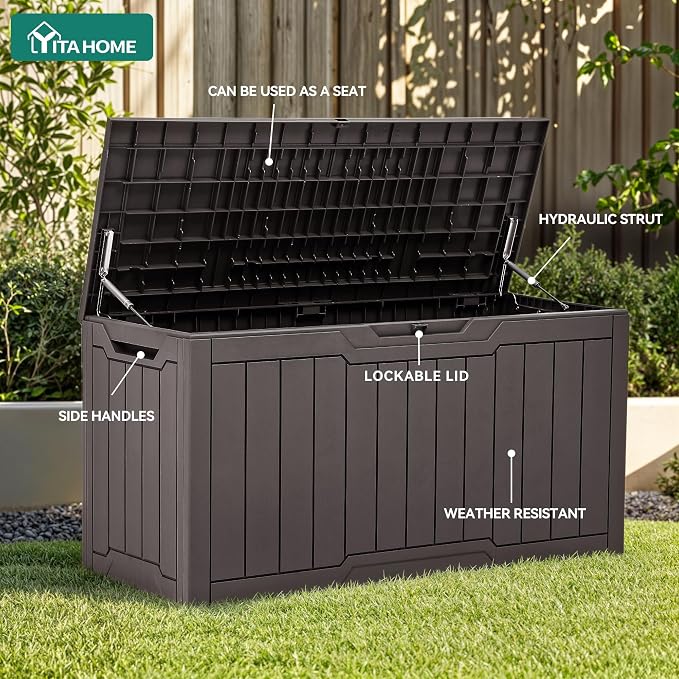 YITAHOME 80 Gallon Outdoor Storage Box | Large Water Resistant Resin Deck Box, Indoor Outdoor Lockable Storage Container for Patio, Garden, Cushions, Tools, Equipment
