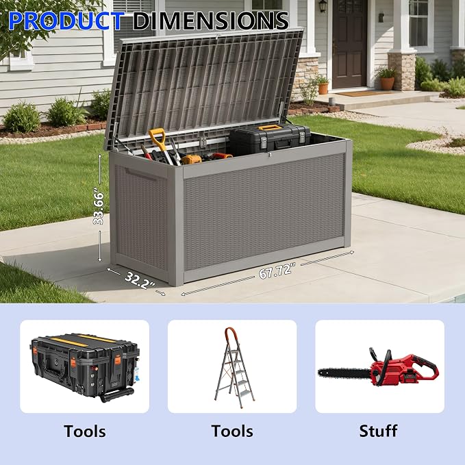 320 Gallon Outdoor Storage Box Resin Deck Box All Weather Waterproof Large Lockable Storage Container Deck Box for Patio Furniture, Garden Tools, Lockable, Gray