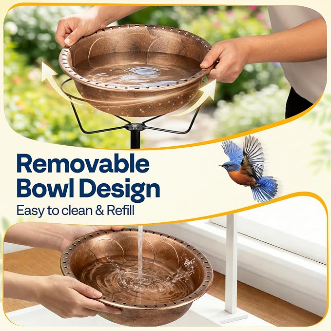 VIVOHOME Bird Bath for Outside, Outdoor 13'' Birdbath Bowl with Metal Ground Stake, Weather-Resistant ABS Bird Bath and Feeder for Garden, 1.45 Gallons, Bronze