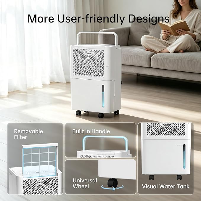 HUMSURE 2500 Sq. Ft MAX 30 Pints Dehumidifier Equipped With Drainage Hose, Automatic Defrosting, 24-Hour Timer, Ideal for Basement, Home, Bathroom, Bedroom