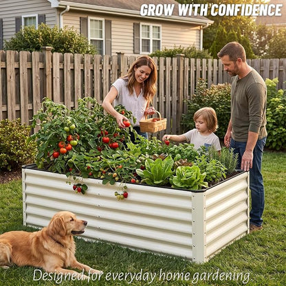 SnugNiture Galvanized Raised Garden Bed 6x3x2FT Outdoor Large Metal Planter Box Steel Kit for Planting Vegetables, Flowers, Beige White