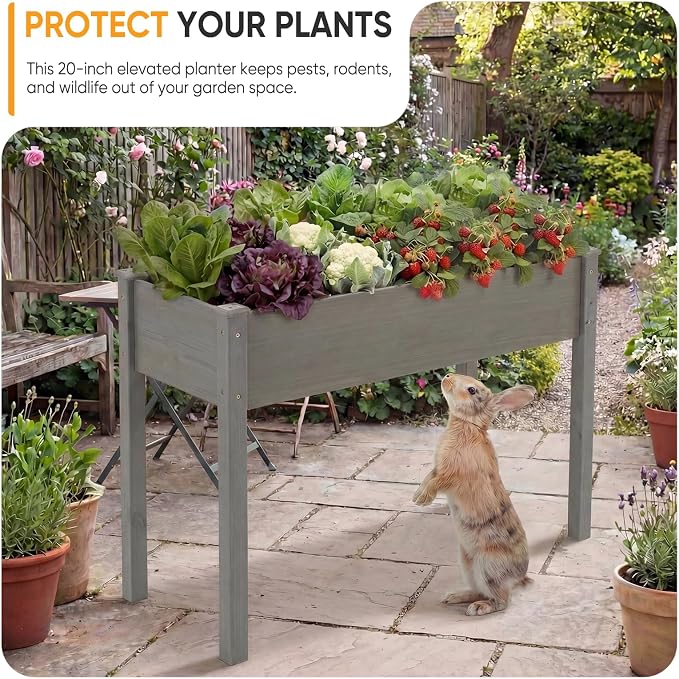 NEWBULIG Raised Garden Bed Wood 48x24x30in, Elevated Wood Planter Box Stand with Legs for Outdoors Balcony Backyard, Raised Garden Bed for Planting Herbs Flowers Vegetables, Grey