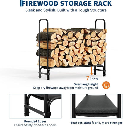 KYBOLT 4ft Firewood Rack Stand, Heavy Duty Wood Rack Keep Firewood Organized, Firewood Holder Organizer with 2000lbs Load Capacity, Black