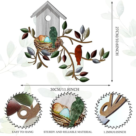 Peryiter Birds Wall Metal Decor Outdoor Art Hanging Metal Tree with Birdhouse for Living Room Tree Leaf Wall Decor for Indoor Outdoor Garden(White)