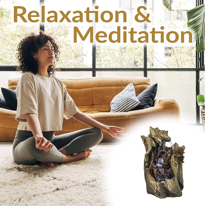 Sunnydaze Tabletop Water Fountain - 14 Inch Relaxing Indoor Desktop Water Fountain - Cascading Caves with LED Lights - Office, Bedroom, Living Room