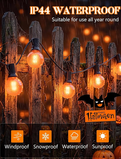 25Ft LED Outdoor Halloween Decorations Lights, 25 G40 Orange Globe Bulbs | Waterproof G40 Patio String Lights, Connectable Shatterproof Hanging Outdoor Lights for Porch Yard Garden Halloween Party