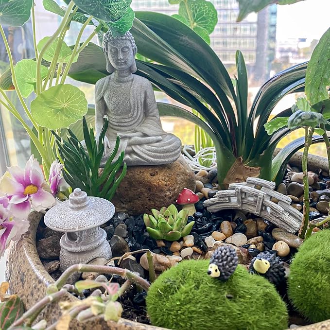 Meditation Buddha Zen Garden Accessories - Miniature Buddha Garden Decoration Micro Landscape Fairy Garden Terrarium Decor DIY Tabletop Rock Sand Garden Ornaments Zen Gifts Zen Decor Indoor Outdoor