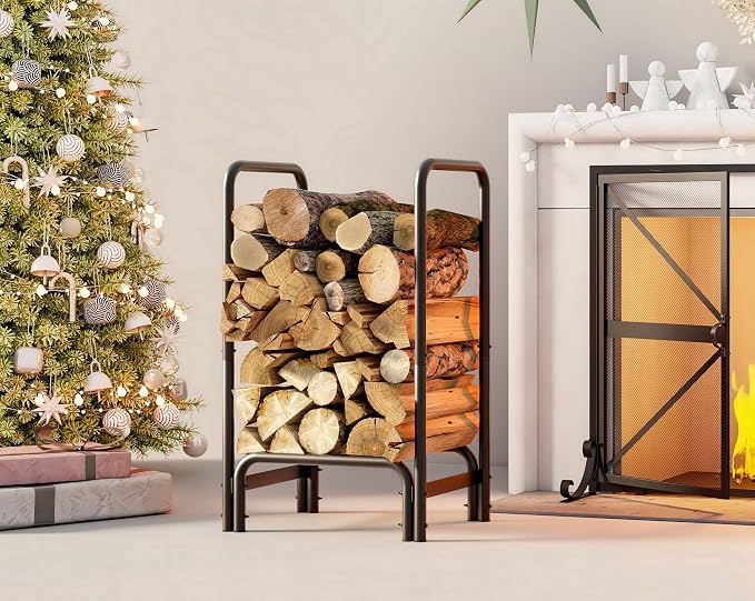 Fire Beauty Firewood Rack Log Holder,Log Storage Holder,Storage Rack,Firewood Stacker for Fireplace Indoor Outdoor(Small)