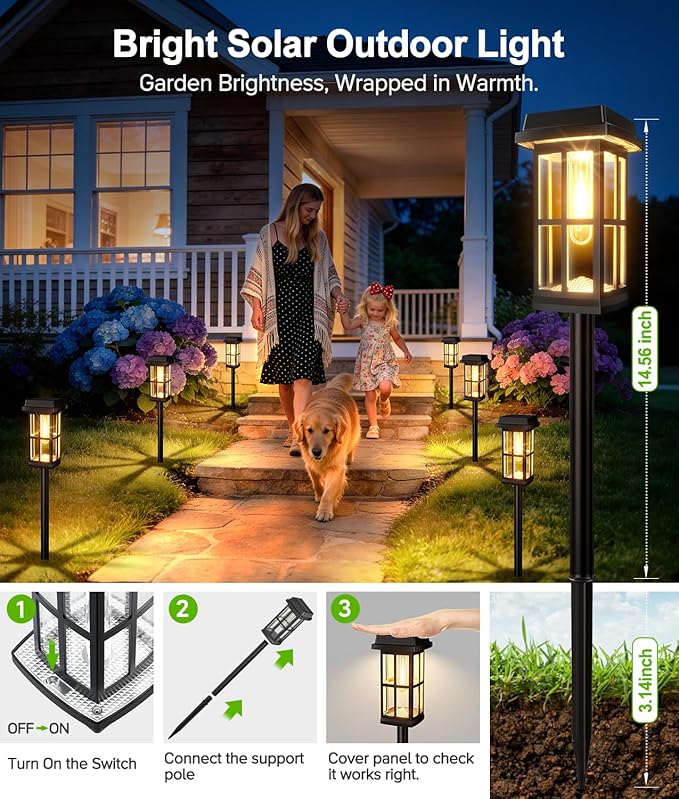 Ahaorigin 8 Pack Solar Pathway Lights Outdoor, 2 Lighting Modes Waterproof Solar Lights Outdoor, Sturdy Metal Rods, Brighter Up to 15Hrs Outdoor Path Lights for Yard Walkway Driveway Sidewalk Garden