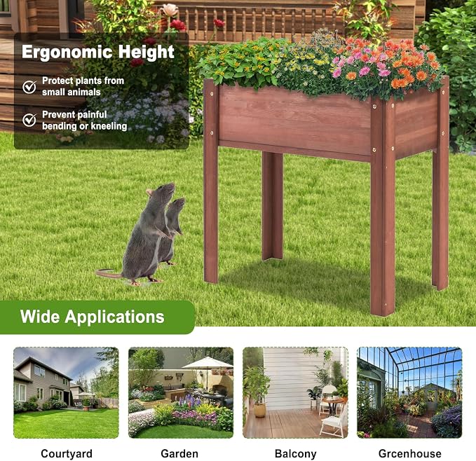 Raised Garden Bed with Legs, 31x16x30 in Planter Boxes Outdoor, Elevated Wooden Planter Box Standing Growing Bed for Gardening, Backyard, Patio and Balcony (Coffee, 31x16x30)