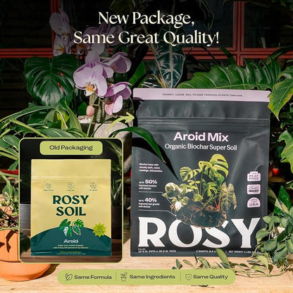 Rosy Soil Aroid Soil Mix, Chunky Biochar Potting Mix, 4 Quarts | For Monstera, Philodendron, Anthurium & Tropical Plants - Peat-Free, Microbially Active, Superior Aeration & Drainage