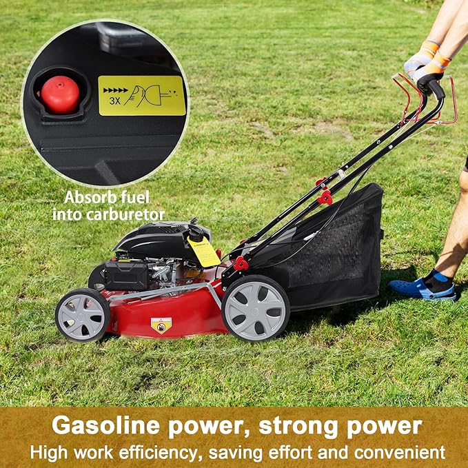 Lawn Mower Gas Powered, Gas Mower with 50l Grass Bag Big Wheels, 141cc 3-in-1 Cordless Gas Engine Mowers with 20" Blade, Self Propelled Walk-Behind Push Mower for Hills 2850RPM (Upgraded 01)