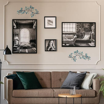 Hotop 2 Pieces Metal Tree Leaf Wall Decor Vine Olive Branch Leaf Wall Art Wrought Iron Scroll Sculptures Above the Bed, Living Room, Outdoor Decoration(Classic Style,Teal)