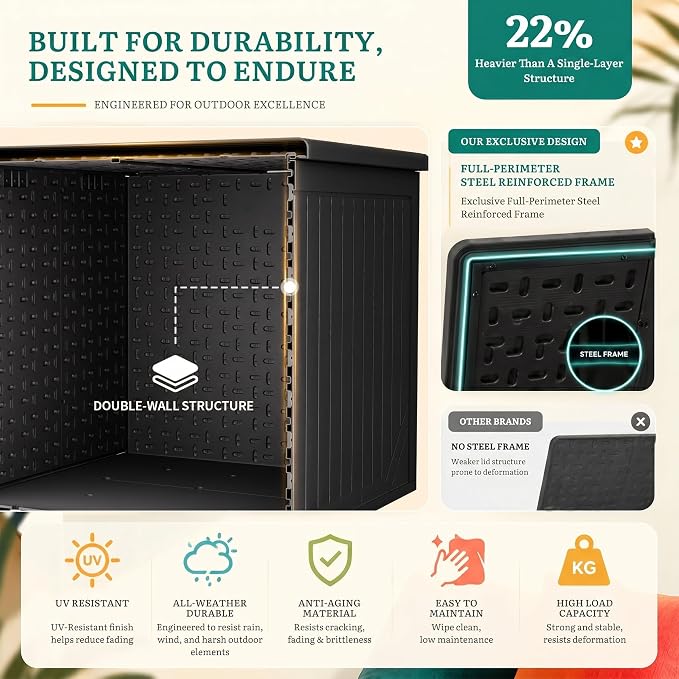 YITAHOME 230 Gallon Extra Large Outdoor Storage Box | Waterproof Double-Wall Deck Box with Hydraulic Piston for Garden Tools, Pool Accessories & Cushions, Resin Deck Organizer