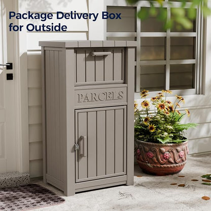 Outdoor Package Delivery Boxes, Lockable Anti-Theft Waterproof Delivery Boxes for Outdoor Use, Package Drop Box for for Porch, Curbside, House Storage, Khaki