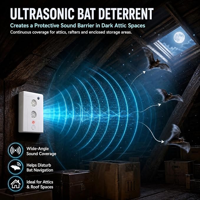2026 Ultrasonic Bird Repeller & Bat Deterrent for Attic Woodpecker Deterrent for House Pigeon Repellent Indoor to Keep Birds Bats Away from Patio Rooftops Porch Balconies(2Pack)