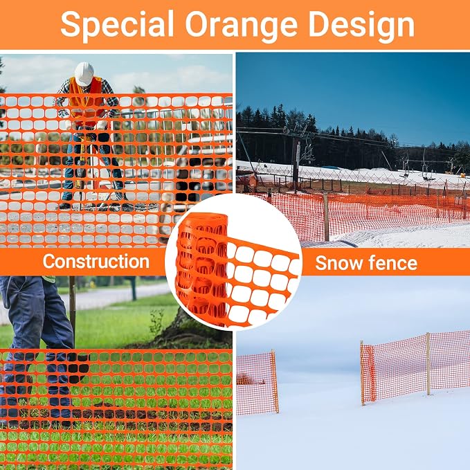 DOEWORKS Safety Fence, 4 x 100 FT Orange Plastic Mesh Fence Roll Barrier Netting for Construction and Event Fencing