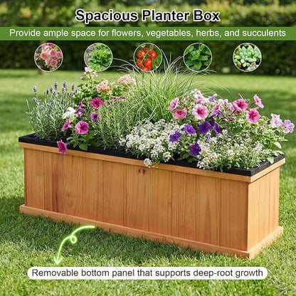 Giantex Raised Garden Beds, Set of 2, Outdoor Wooden Planter Boxes | Removable Bottom Panels, Drainage Holes and Bed Liners for Vegetables, Herbs and Flowers