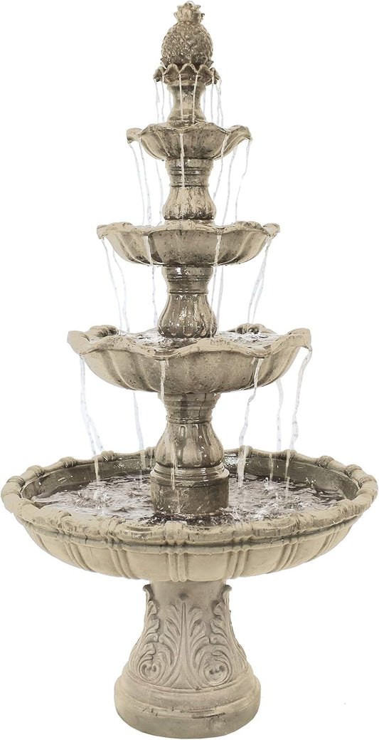 Sunnydaze Grand Courtyard 4-Tier Large Outdoor Water Fountain - 80" Tall Outdoor Fountain - Tiered Electric Garden Water Feature for Patio, Backyard, or Yard - Faux Stone Resin - Earth