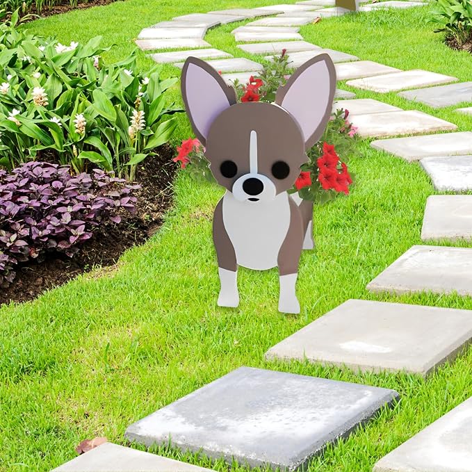 Chihuahua Dog Planter Pots, 9.45 x 8.66 x 13.39 Inches | Dog Flower Pot, Cute Animal Shaped Plant Pot, Gifts for Women & Pet Lovers, Indoor Outdoor Garden Home Office Decor