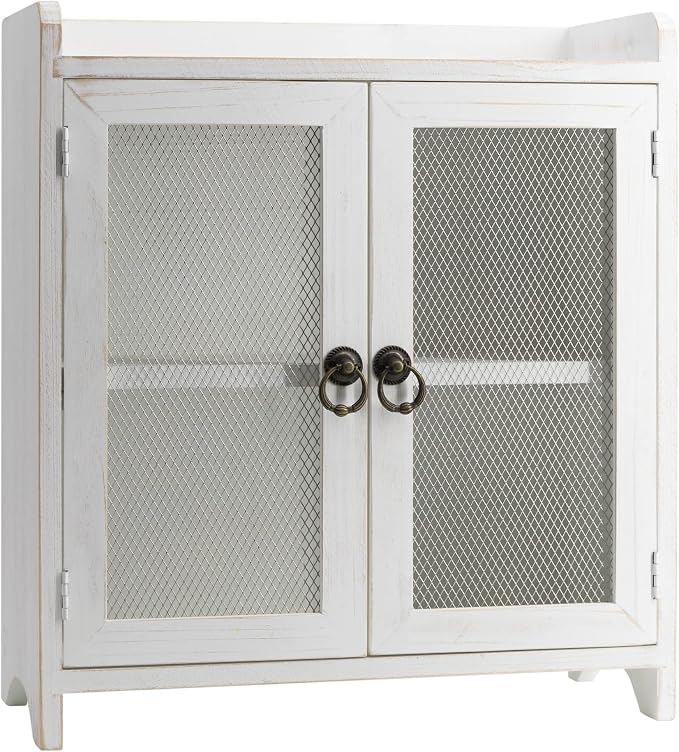 COLLECTIVE HOME - 2 Tiered Storage Cabinet, Countertop Cabinet, Wood Organizer for Kitchen Living Room Bedroom Bathroom Office with Magnetic Door, 15.75 x 14.5 x 6.5, White, 02