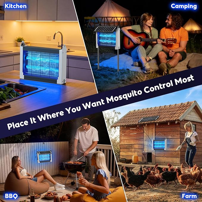 Solar Bug Zapper Outdoor, 4500V Mosquito Zapper with Dual Solar Panels | Auto On/Off, IPX5 Waterproof Mosquito Killer For Backyard, Patio, Garden, Camping And Up To 1/2 Acre Coverage