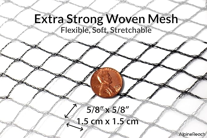 AlpineReach Garden Netting 7.5 x 65 ft Heavy Duty Bird Net, Deer, Plant Protection Extra Strong Woven Mesh, Reusable Kit with Zip Ties, Animal Fencing for Fruits Trees, Green
