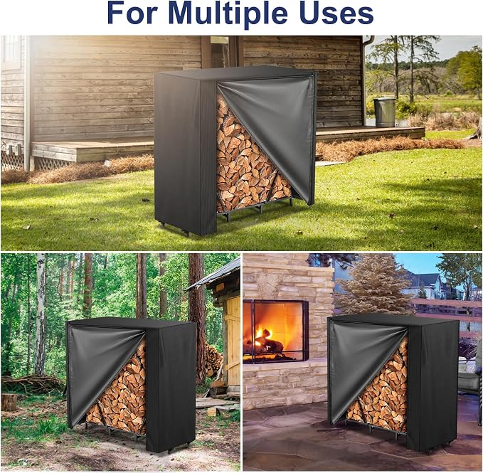 Honest 4ft Firewood Rack Cover, Heavy Duty Waterproof 600d Oxford Outdoor Firewood Storage Cover with Zipper and Openable Front Flap, Cover Only