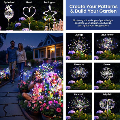 Solar Lights Outdoor, 120LED 4pack Fairy Garden Lights Decor for Outside Fireworks Lights Solar Powered for Yard, Patio, Pathway, Walkway, Balcony,Multicolor