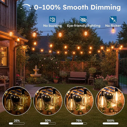 GvvooHome 200FT S11 LED Outdoor String Lights with App & Remote, Low-Voltage Patio Lights with Music Sync, 4 Lighting Modes, Dimmable, Waterproof LED Outdoor Lights for Backyard, Porch, Deck, Garden