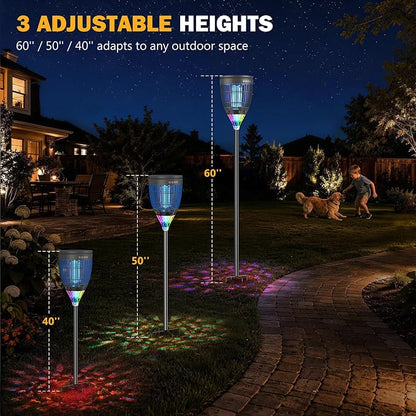 All in 1 Solar Bug Zapper Outdoor, Flame & Projection Mode, Auto/Manual Modes, 4200V Electric Mosquito Killer with High Powered, IPX5 Waterproof Rechargeable Fly Insect Trap for Patio Garden Yard RV