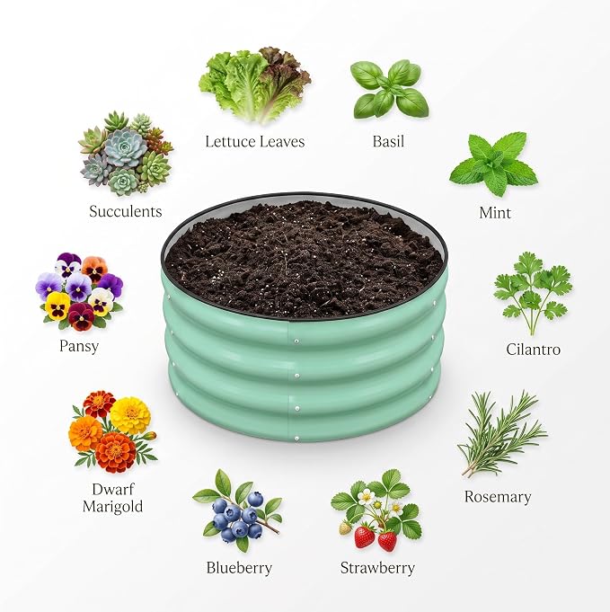 SnugNiture 3 Pcs 2x2x1ft Round Galvanized Raised Garden Bed Kit Outdoor, Metal Planter Box for Planting Plants Vegetables, Green