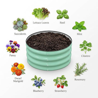 SnugNiture 2x2x1ft Round Galvanized Raised Garden Bed Kit Outdoor, Metal Planter Box for Planting Plants Vegetables, Green