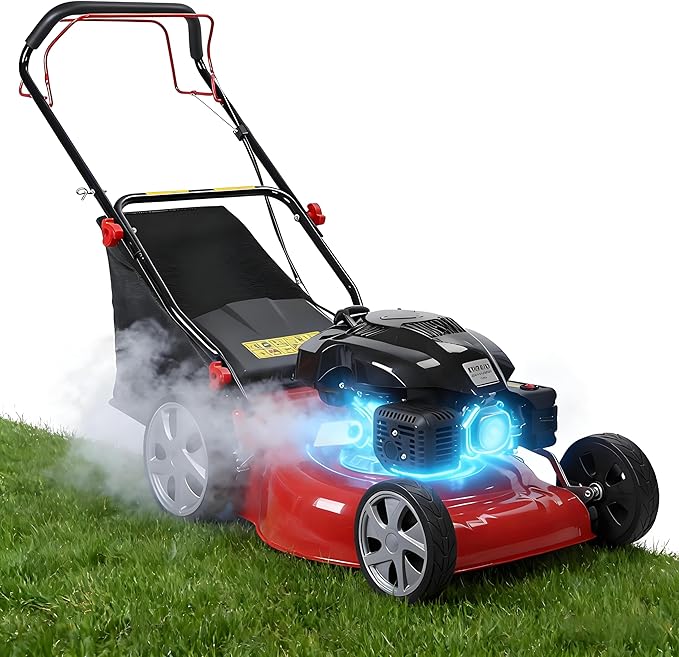Self Propelled Gas Lawn Mower,141cc OHV Engine with Air Cooling, 20" Steel Deck, 3-in-1 Cutting System, 8-Level Height Adjustment, 20L Grass Catcher, Foldable Design Red (US Fast Arrival)